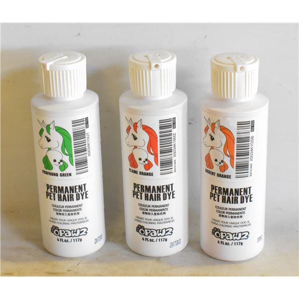 3 COLORS OF PERMANANT DOG DYE