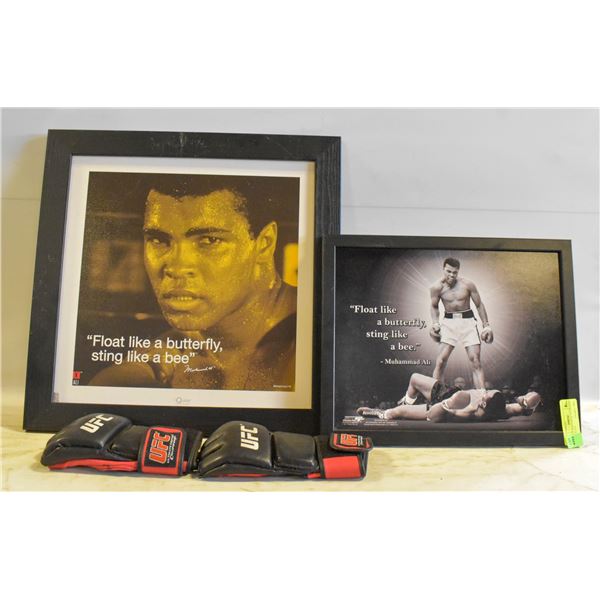PAIR OF MOHAMMAD ALI FRAMED PRINTS+UFC