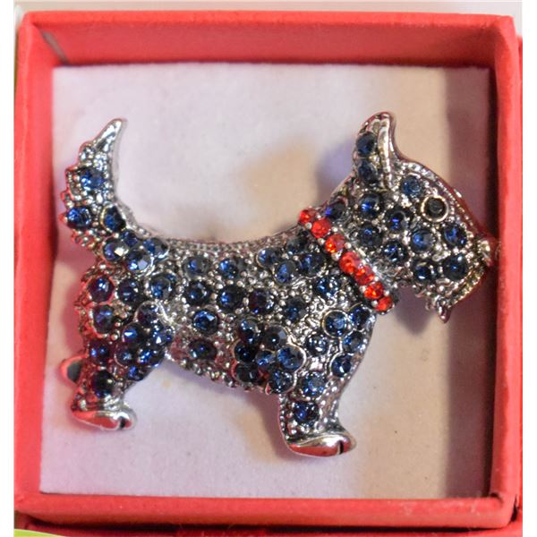 SCOTTISH TERRIER BROOCH WITH DARK BLUE &