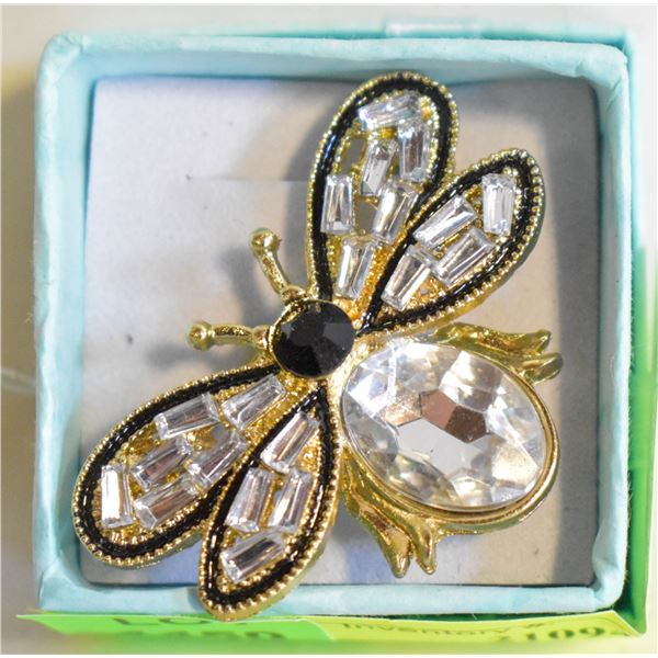 BUG BROOCH FILLED WITH CLEAR RHINESTONES