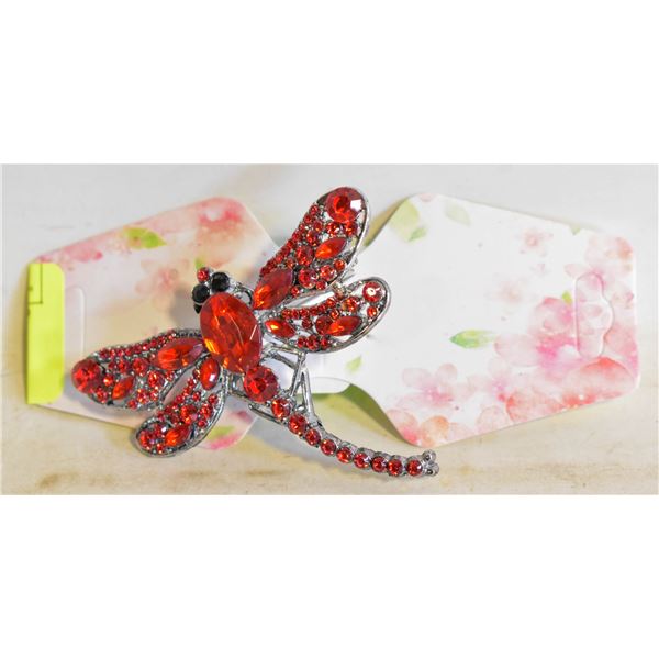 BRIGHT RED RHINESTONES FILLED DRAGONFLY