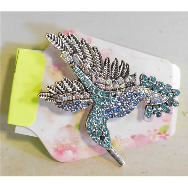 HUMMINGBIRD BROOCH FILLED WITH BLUE TEAL &