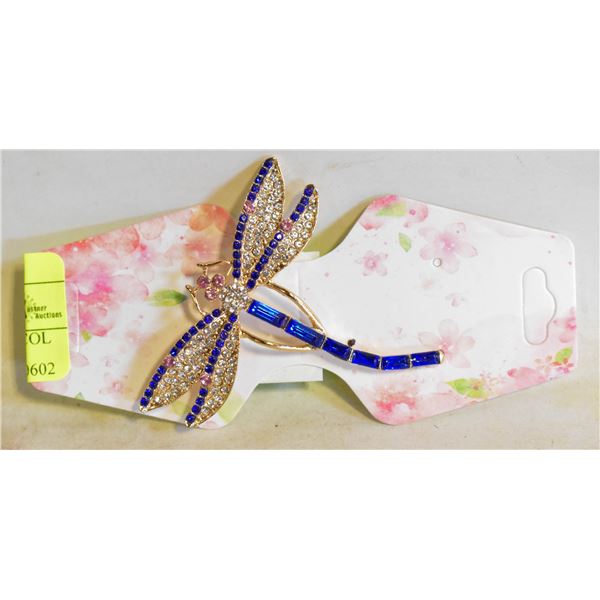 DRAGONFLY BROOCH 2”X2.2”COL BOLT BLUE &