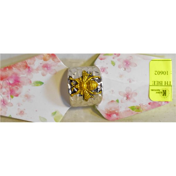 TEXTURED METAL RING WITH BEE ACCENT IN