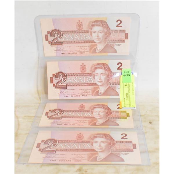 4 UNCIRCULATED CANADIAN $2 BILLS