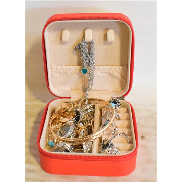 TRAVELING JEWELRY BOX FULL OF JEWELRY