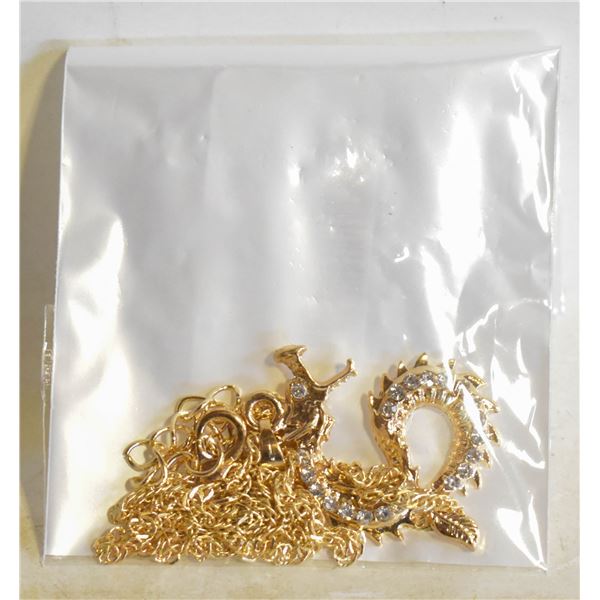 GOLD PLATED DRAGON PENDANT NECKLACE