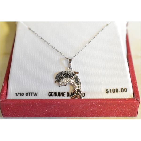 1/10 CTW GENUINE DIAMOND DOLPHIN NECKLACE
