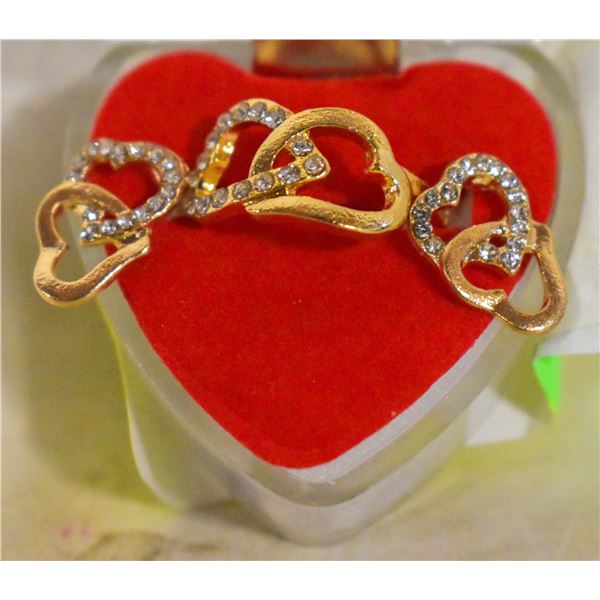 SET OF HEART SHAPED RING AND EARRING