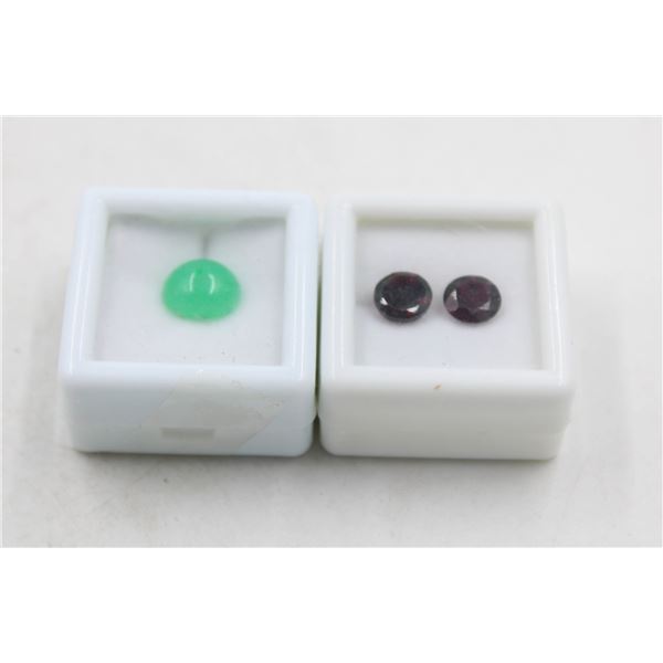 #189-NATURAL CHRYSOPRASE 3.35CT  & GARNET 3.25CT