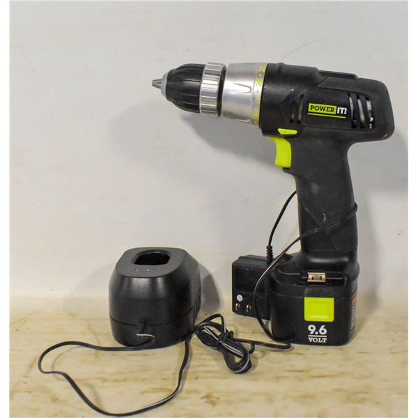 9.6V CORDLESS DRILL W/ CHARGER, BATTERY