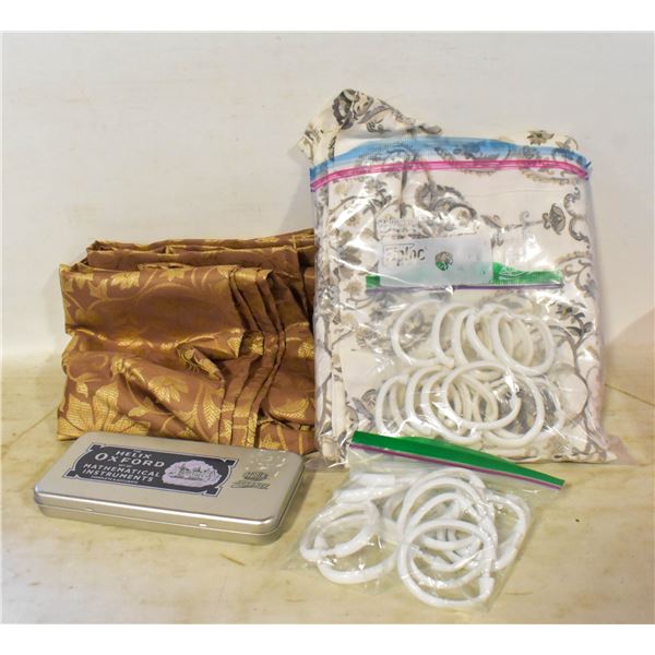 LOT OF 2 CURTAINS AND RINGS