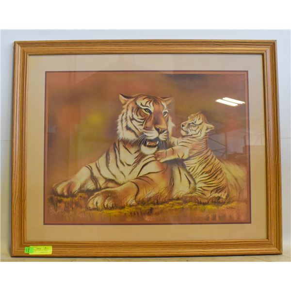 VINTAGE PRINT "BENGAL TIGER & CUB" 32 X 25"