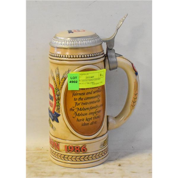 MOLSON 200TH ANNIVERSARY LIDED MUG (1786-1986)