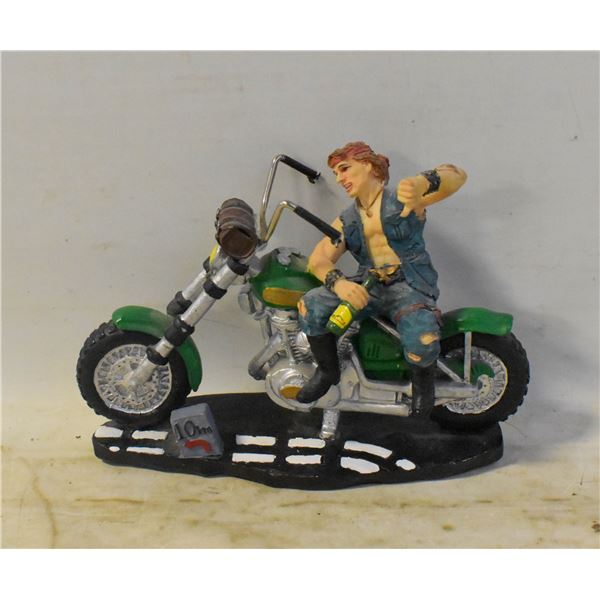 SCULTURED MOTORCYCLE RIDER,HEAVY,HANDPAINTED,8X6IN