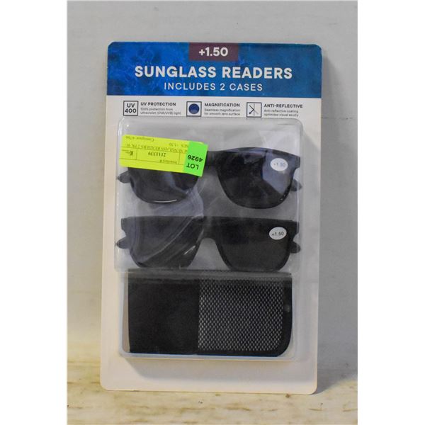 NEW SUNGLASS READERS 2 PK W/ CASES. +1.50