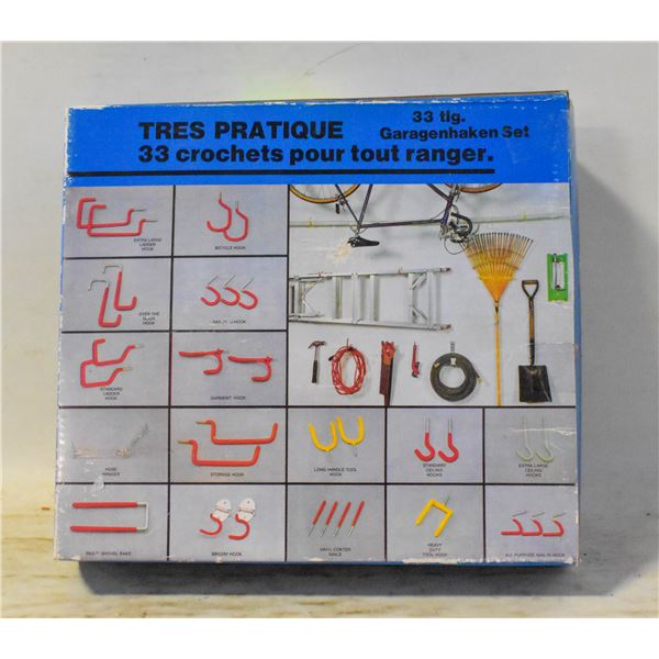 BOX OF LARGE VARIETY OF GARAGE+ STORAGE HOOKS