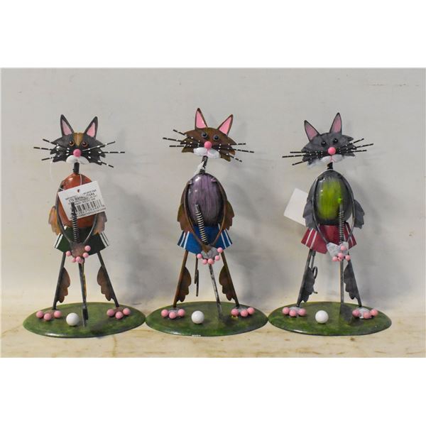 3 TIN GOLFING CAT ORNAMENTS NEW