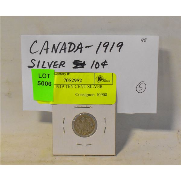 CANADA 1919 TEN CENT SILVER
