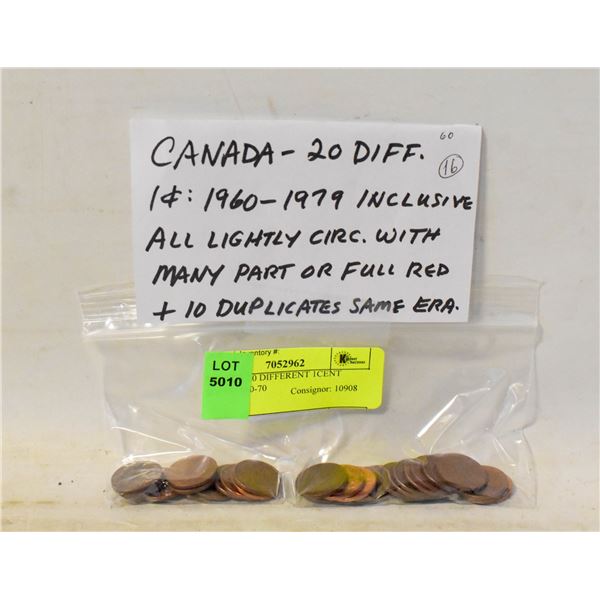 CANADA 20 DIFFERENT 1CENT COINS 1960-70