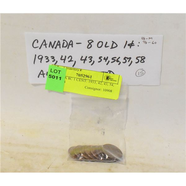 CANADA 8C 1 CENT: 1933, 42, 43, 54, 56, 57, 58