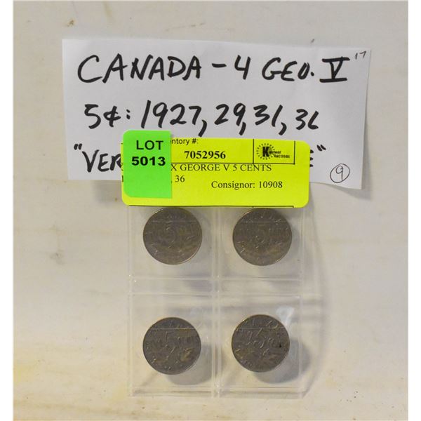 CANADA 4X GEORGE V 5 CENTS 1927, 29, 31, 36