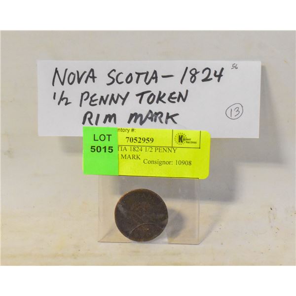 NOVA SCOTIA 1824 1/2 PENNY TOKEN RIM MARK
