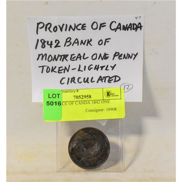 PROVINCE OF CANDA 1842 ONE PENNY