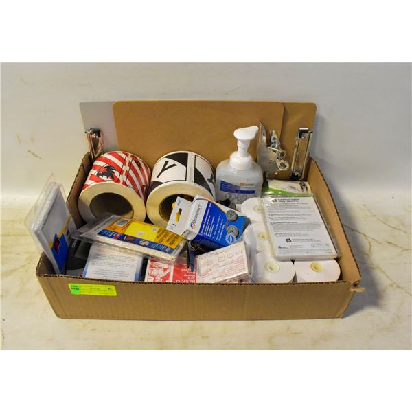 ASSORTED OFFICE SUPPLIES. CLIP BOARDS, LABEL-
