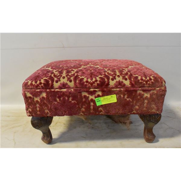 ANTIQUE WOODEN FRAME UPHOLSTERED STOOL