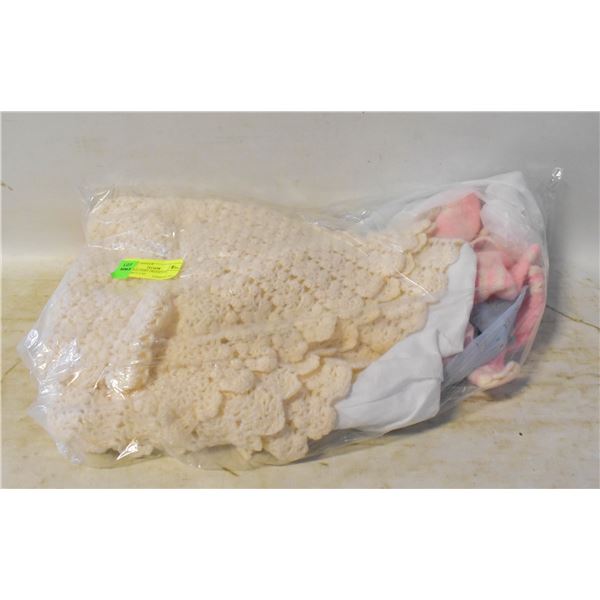 VINTAGE BABY DRESSES (5) BLANKET, CAP,