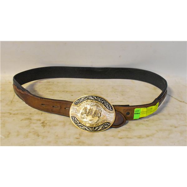 NUMBERED MONTANA SILVERSMITHS LEATHER BELT SZ 34
