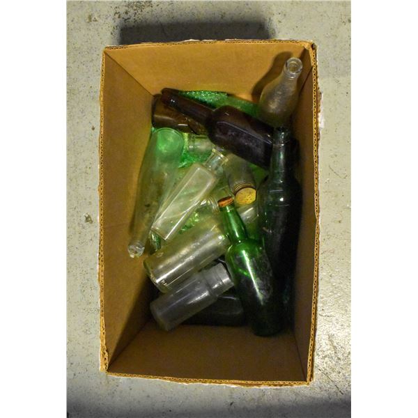 BOX OF OLD GLASS BOTTLES ASSORTED