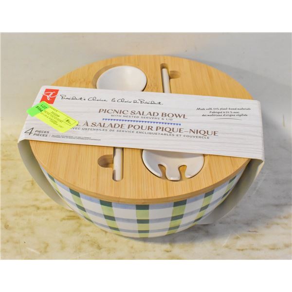 NEW PC PICNIC SALAD BOWL W/NESTED LID & SERVERS