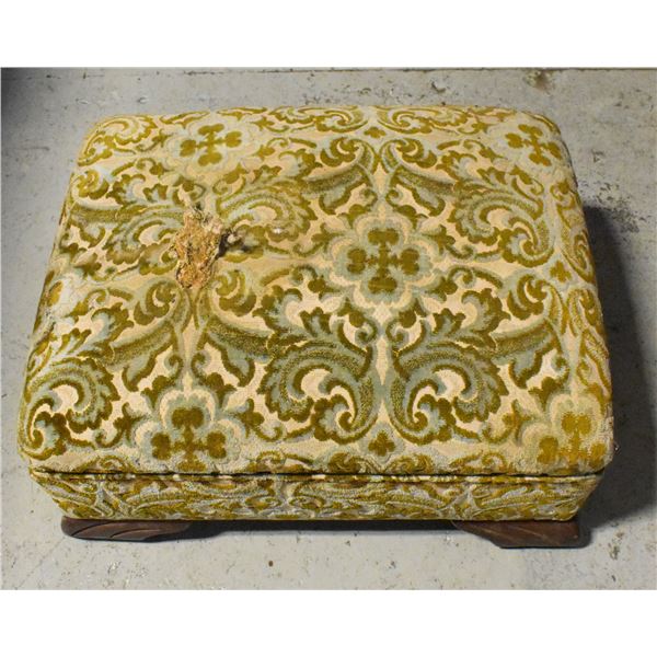 ANTIQUE WOODEN FRAME UPHOLSTERED STOOL