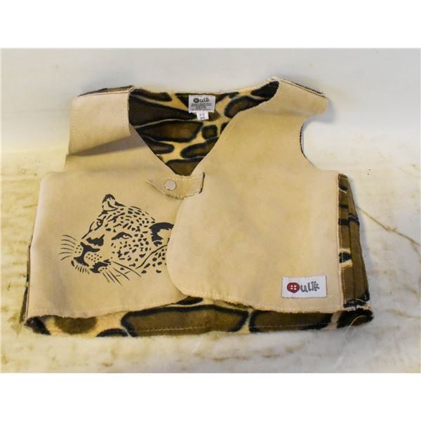 CHILDS SUEDE VEST WITH FAUX LEOPARD LINING