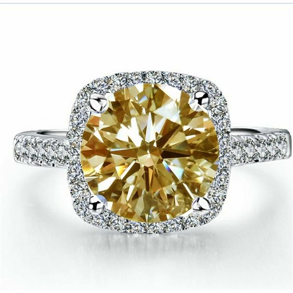 SZ 7 3.03+CT GOLD ROUND MOISSANITE RING 925S