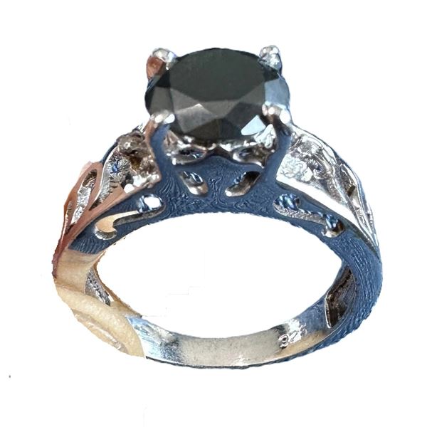 SZ 9 2.45 CT BLACK MOISSANITE 925 SILVER RING