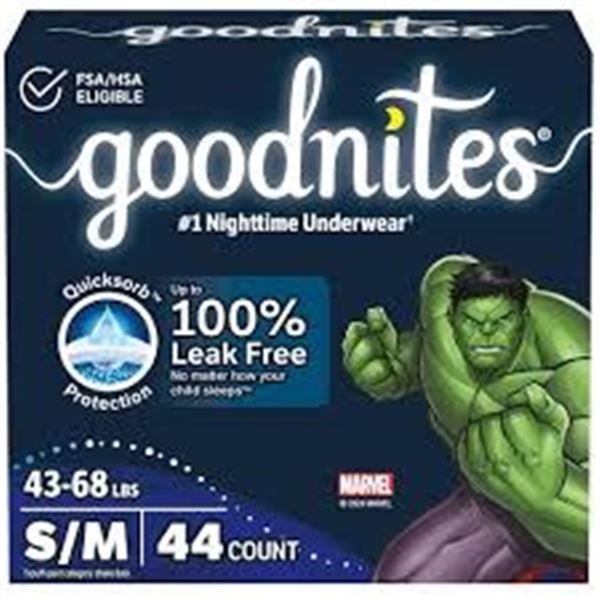 NEW 44CT NIGHTTIME UNDERWEAR GOODNITES S/M