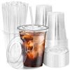 Image 1 : NEW 100PK 16 OZ PLASTIC COLD CUPS + FLAT LIDS