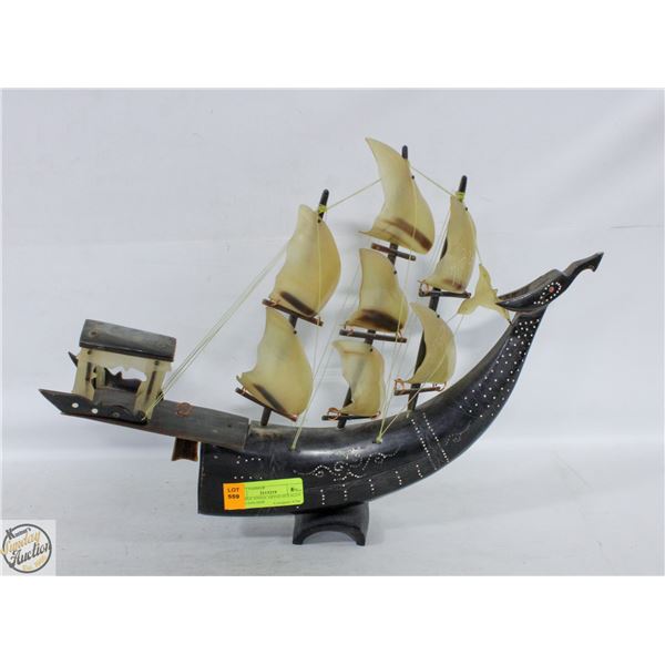 VINTAGE HANDCARVED BUFALLO HORN SAILSHIP
