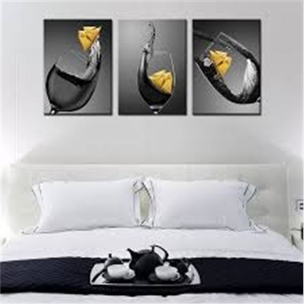 BRAND NEW 3PCS CANVAS LARGE PICTURE WINE CLASS
