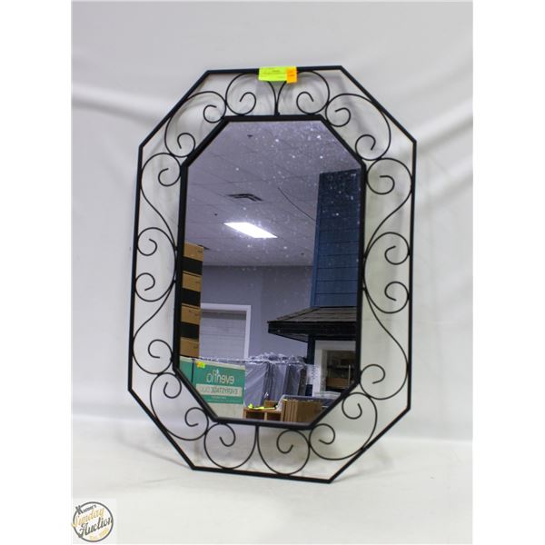 BLACK METAL HANGING WALL MIRROR 21" X 28"
