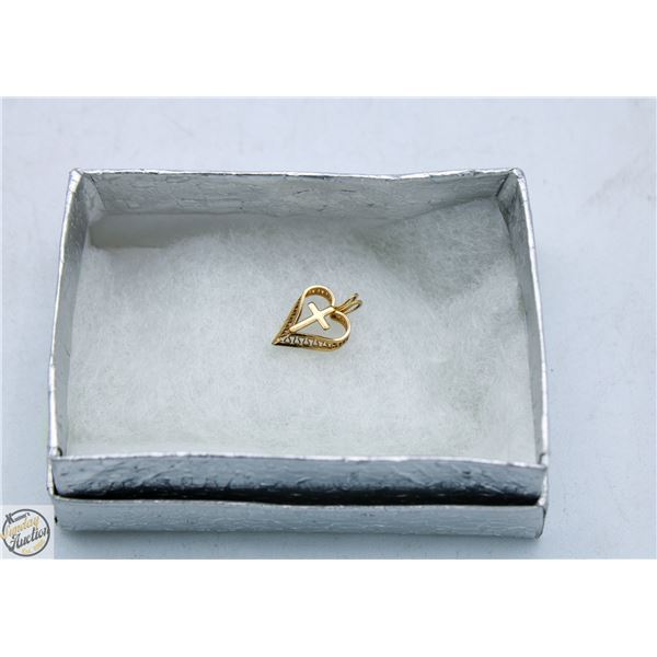 14KGE STAMPED HEART PENDANT MINI CROSS