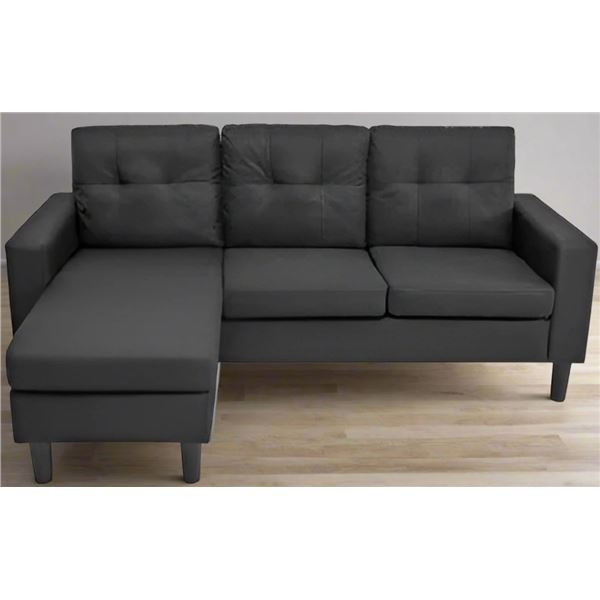 BRAND NEW TEDDY BLACK FABRIC REVERSIBLE SECTIONAL