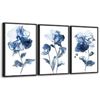 BRAND NEW LARGE FRAMED BLUE FLOWERS 3PK 16 X 24"