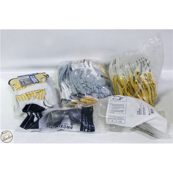 BOX OF ASSORTED NEW WORK GLOVES + NEW