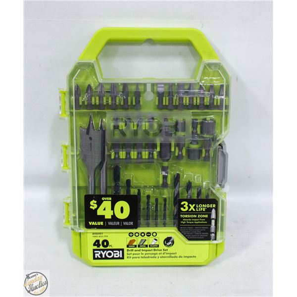 NEW RYOBI 40PC DRILL & IMPACT DRIVER SET