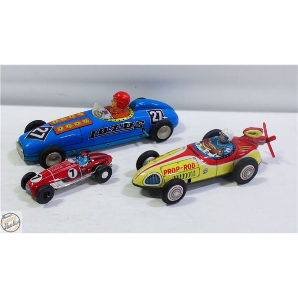 3 COLLECTIBLE TIN RACING CARS