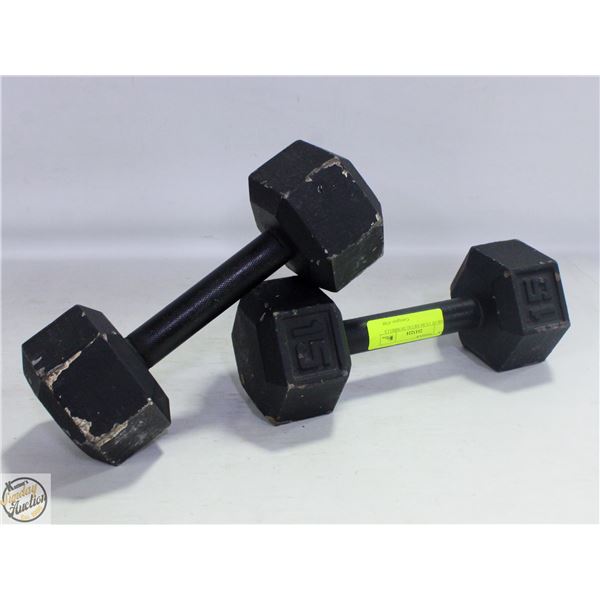PAIR OF 15LBS METAL DUMBELLS
